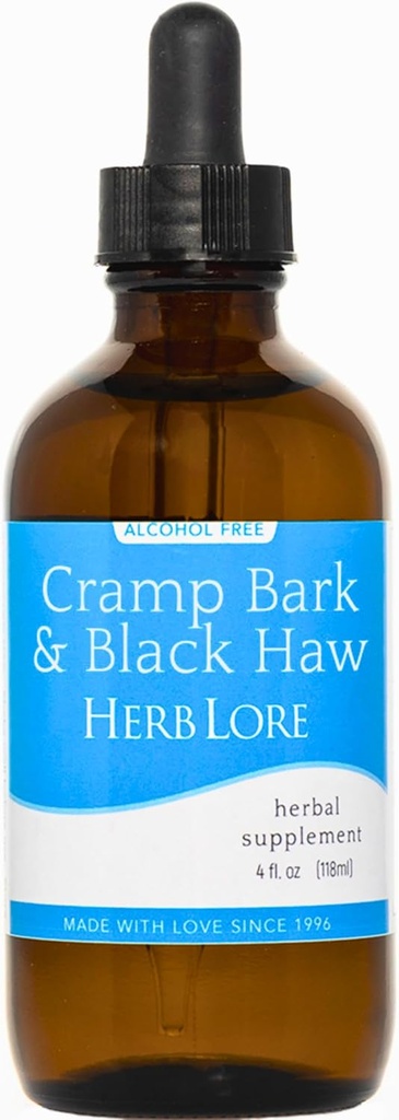 Herb Lore Cramp Bark & Black Haw Tinktur - Alkohol fri flydende Herbal Menstrual Cramp supplement dråber til periode kramper, muskelspænding & Uterine support (4 fl oz)