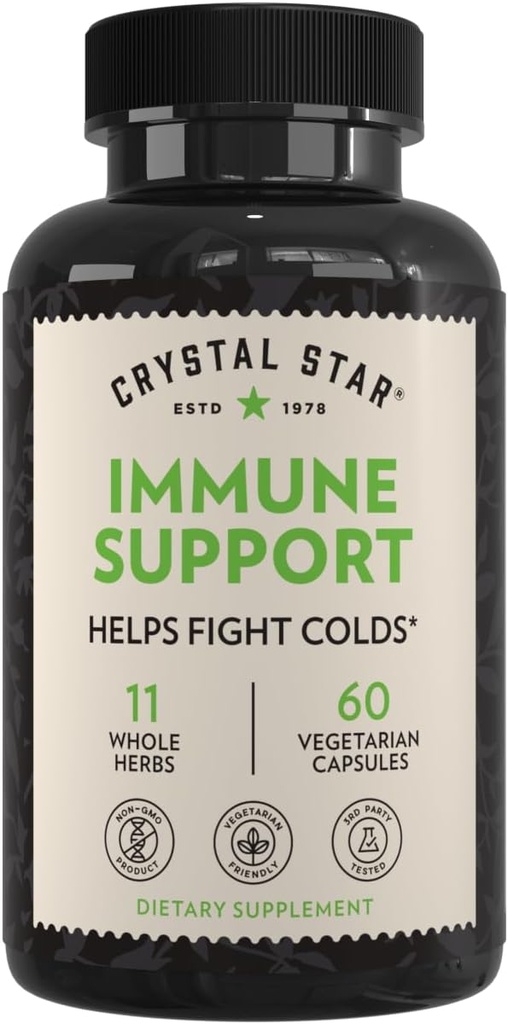 Crystal Star immunforsvar supplement (60 kapsler) - Herbal immunbooster til en proaktiv multi-system forsvar - Echinacea, Goldenseal, Yarrow & Elecampan - ikke-GMO