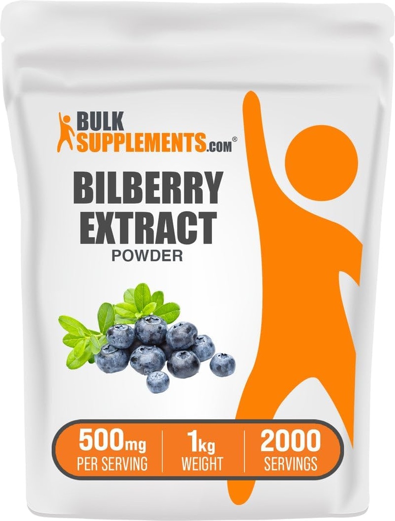 BulkSupplements.com Bilberry Extract Powder - Bilberry Extract Supplement, Herbal Supplement - Vegan & Glulten Free, 500mg per Serving, 1kg (2,2 lbs) (Pack of 1)