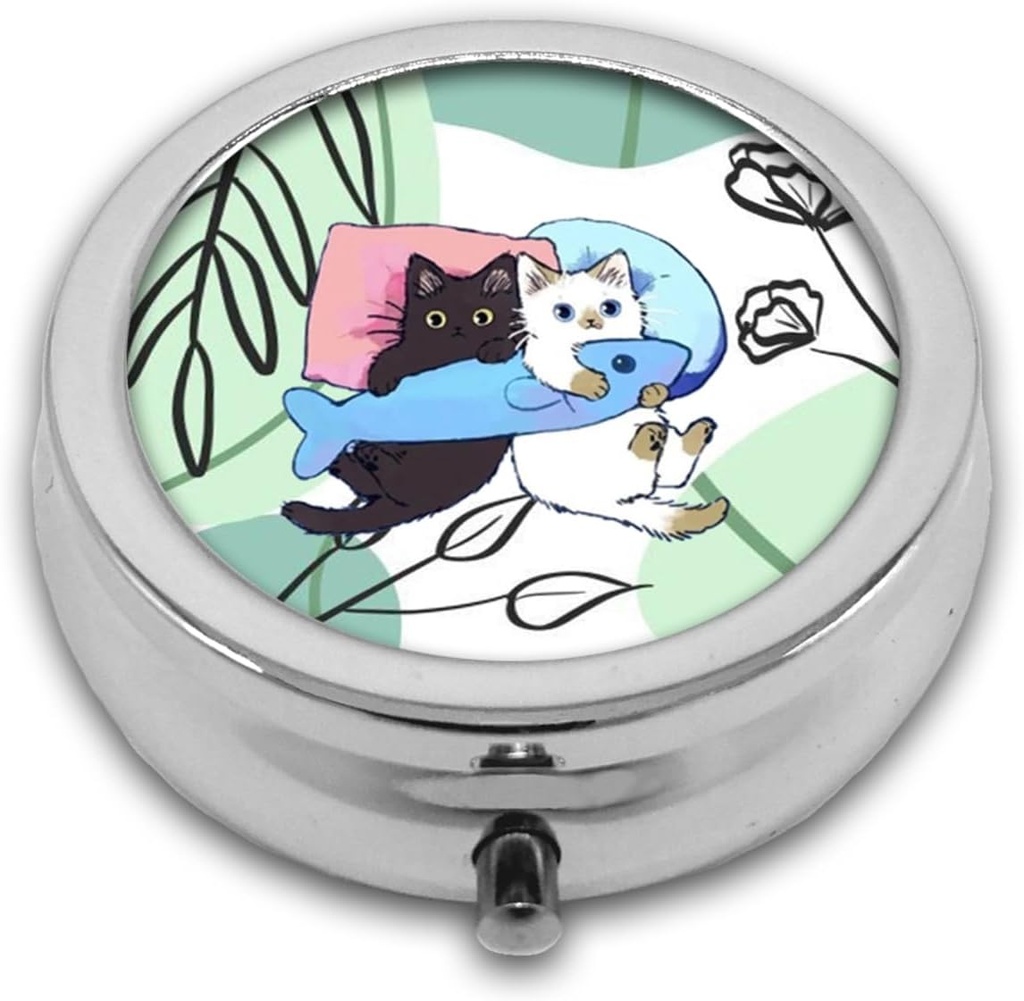 Pill Box, Katte Round Pill Box 3 Segment Dekorative Pocket Purse Portable Mini Travel Medicine Tablet Vitamin Holder Organizer Pill sag