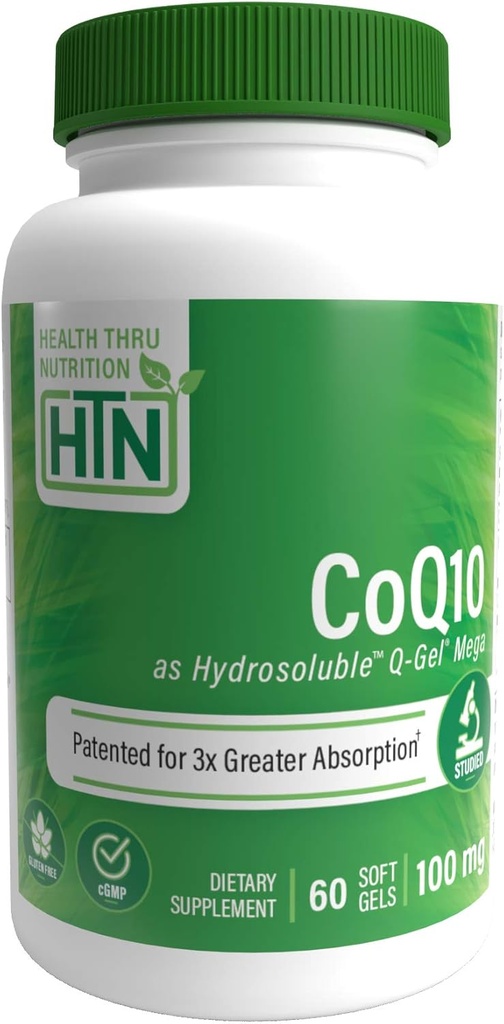 Health Thru Nutrition Q- Gel CoQ- 10 100mg med E-vitamin: 3X Absorption, Klinisk undersøgt for cardiovaskulær & Mitokondriel Support (60 Softgels)