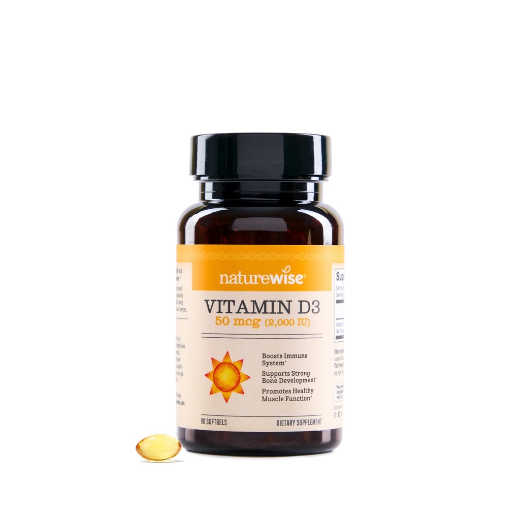 NatureWise Vitamin D3 2000iu (50 mcg) 90- Day Supply for immunforsvar, sund muskelfunktion, og Knoglesundhed - non-GMO, Gluten Free in Organic Extra Virgin Olivenolie, (Mini Softgel), 90 Greve