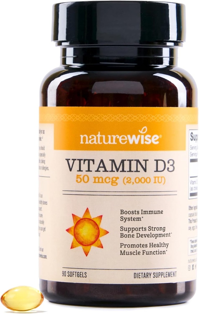 NatureWise Vitamin D3 2000iu (50 mcg) 90- Day Supply for immunforsvar, sund muskelfunktion, og Knoglesundhed - non-GMO, Gluten Free in Organic Extra Virgin Olivenolie, (Mini Softgel), 90 Greve