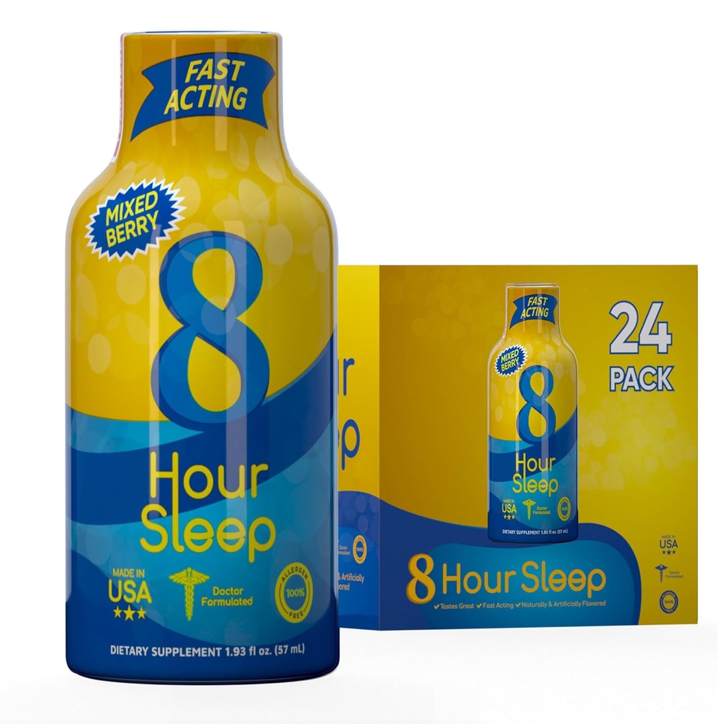 Vitamin Energi 8- timers søvn Shot blandet berry 24 Pack, Melatonin, 5- HTP, GABA, Valerian, Lavender, Sleep Aid Support, Deep Rest & Relaxation, Zero Sugar, Gluten- Free, Vegan, Kosher, 1,93 fl oz