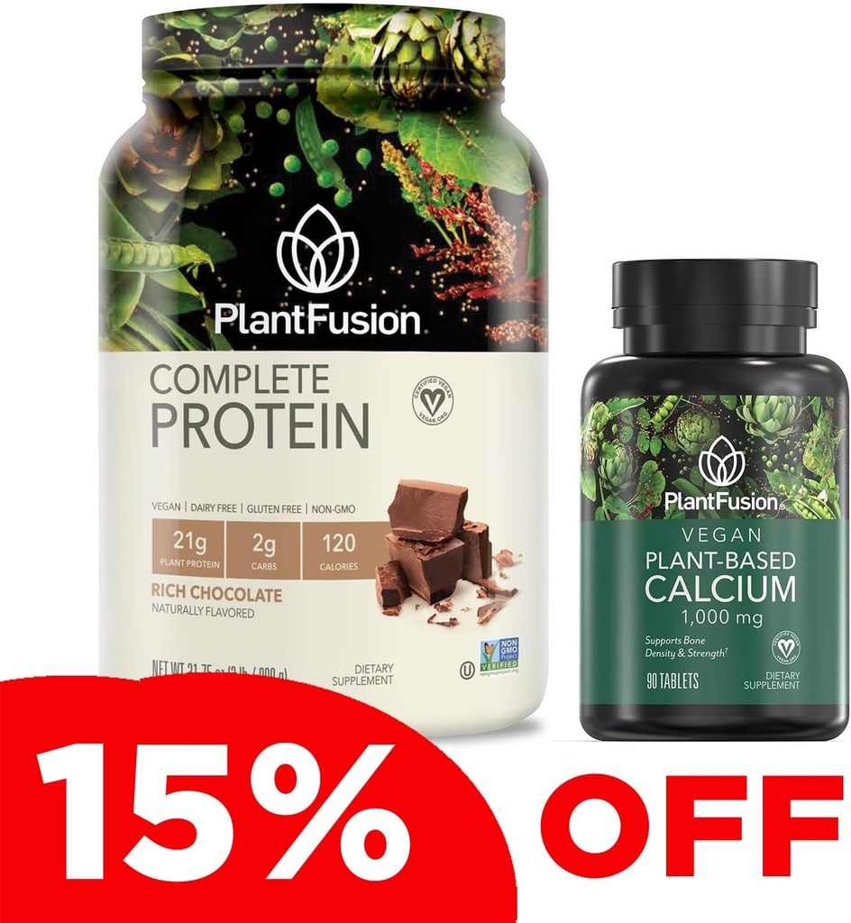 PlantFusion Complete Vegan Protein Powder & Calcium Bundle - Plant baseret Protein Powder med BCAA, fordøjelsesenzymer og Pea Protein
