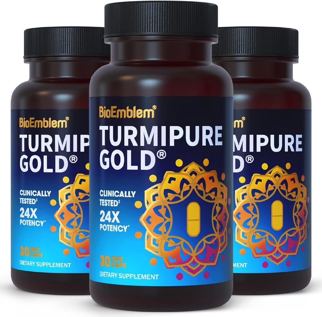 Bioemblem gurkemeje med klinisk undersøgt TurmiPure - fælles støtte, sund inflammation gurkemeje kosttilskud - 1 lille Cap Daily, 24x mere absorption end andre - ikke-GMO, 90 Servering