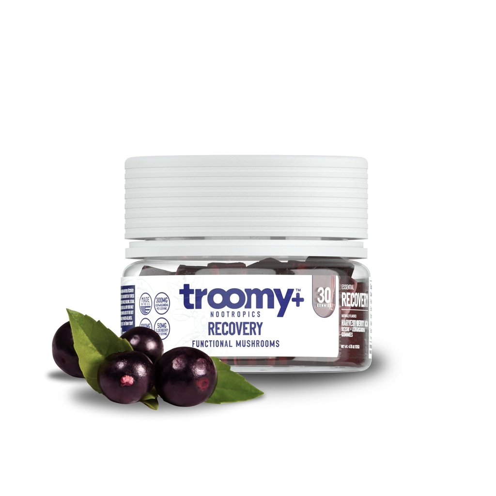 Troomy Recovery Gummies - Ashwagandha og Reishi svampe til Peak Performance - Gelatin- Free, Gluten- Free, Vegetar - 30 Greve