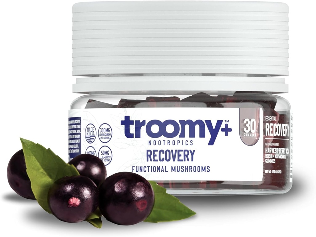 Troomy Recovery Gummies - Ashwagandha og Reishi svampe til Peak Performance - Gelatin- Free, Gluten- Free, Vegetar - 30 Greve