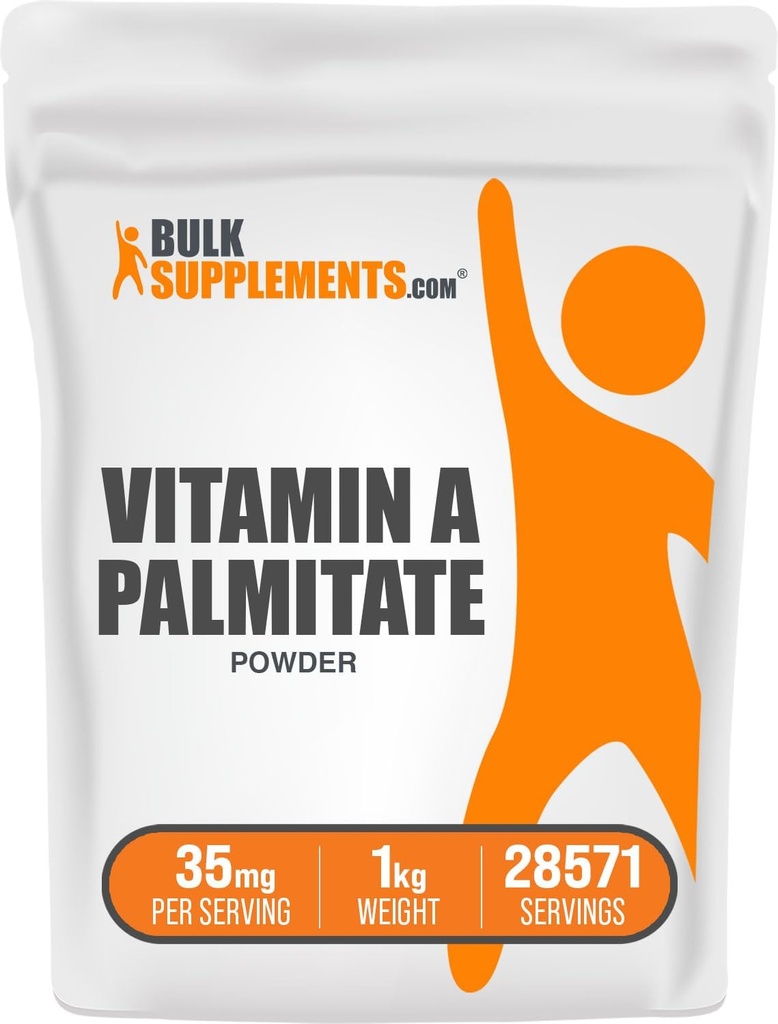 BulkSupplements.com Vitamin A Palmitat Powder - som Retinol Palmitat, Vitamin A supplement til immunforsvar og øjenstøtte - Gluten Free, 35 mg per servering, 1kg (2.2 lbs) (Pack of 1)