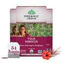 ORGANISK INDIA Tulsi Hibiscus Tea Tasker - Holy Basil Herbal Tea, Stress Lemping, Calming, Immunstøtte, USDA Organic, Koffein Free -18 Tasker, 3 Pack