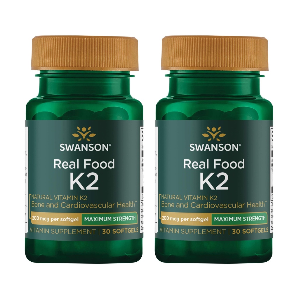 Swanson Maksimum Strength Vitamin K2 (Menaquinone- 7) -Vitamin supplement Support Kardiovaskulær og Bone Health- Made from Japanese Nato to Help Regulate Calcium (30 Softgels, 200mcg Hver) (2 Pack)