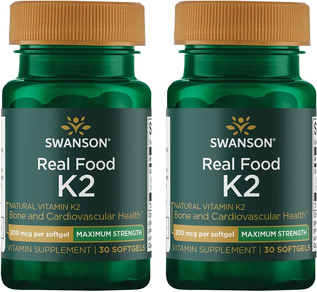 Swanson Maksimum Strength Vitamin K2 (Menaquinone- 7) -Vitamin supplement Support Kardiovaskulær og Bone Health- Made from Japanese Nato to Help Regulate Calcium (30 Softgels, 200mcg Hver) (2 Pack)