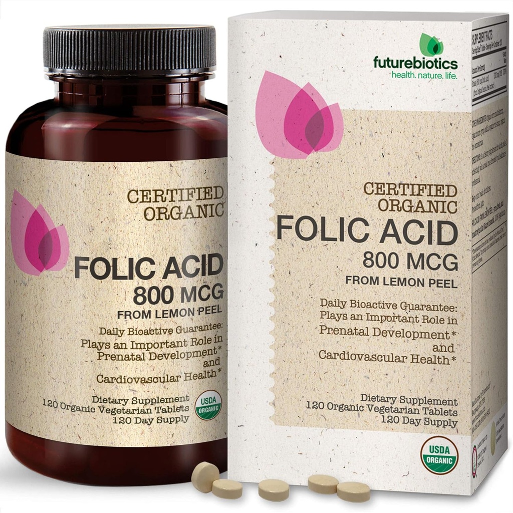 Futurebiotika Folinsyre 800mcg fra Organic Lemon Peel USDA Certified Organic, 120 Vegetariske tabletter