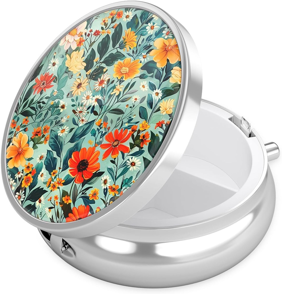 Nipichsha Pill Box, Lille Pill sag for purse & Pocket, Cute Travel Medicine Organizer, Portable Medicine Container Holder til at holde vitaminer, Medicin, Fish Oil & Supplement, B06-Smukke blomster