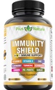 9-in-1 Immunsupportvitamin C (1000 mg), D3- vitamin (5000 IE), Zink (22mg) med Elderberry, Gurkemeje, Echinacea, Ingefær, Hvidløg og Pre + Pro- biotic per servering (120 kapsler per flaske - 2 måneder Tilgang)