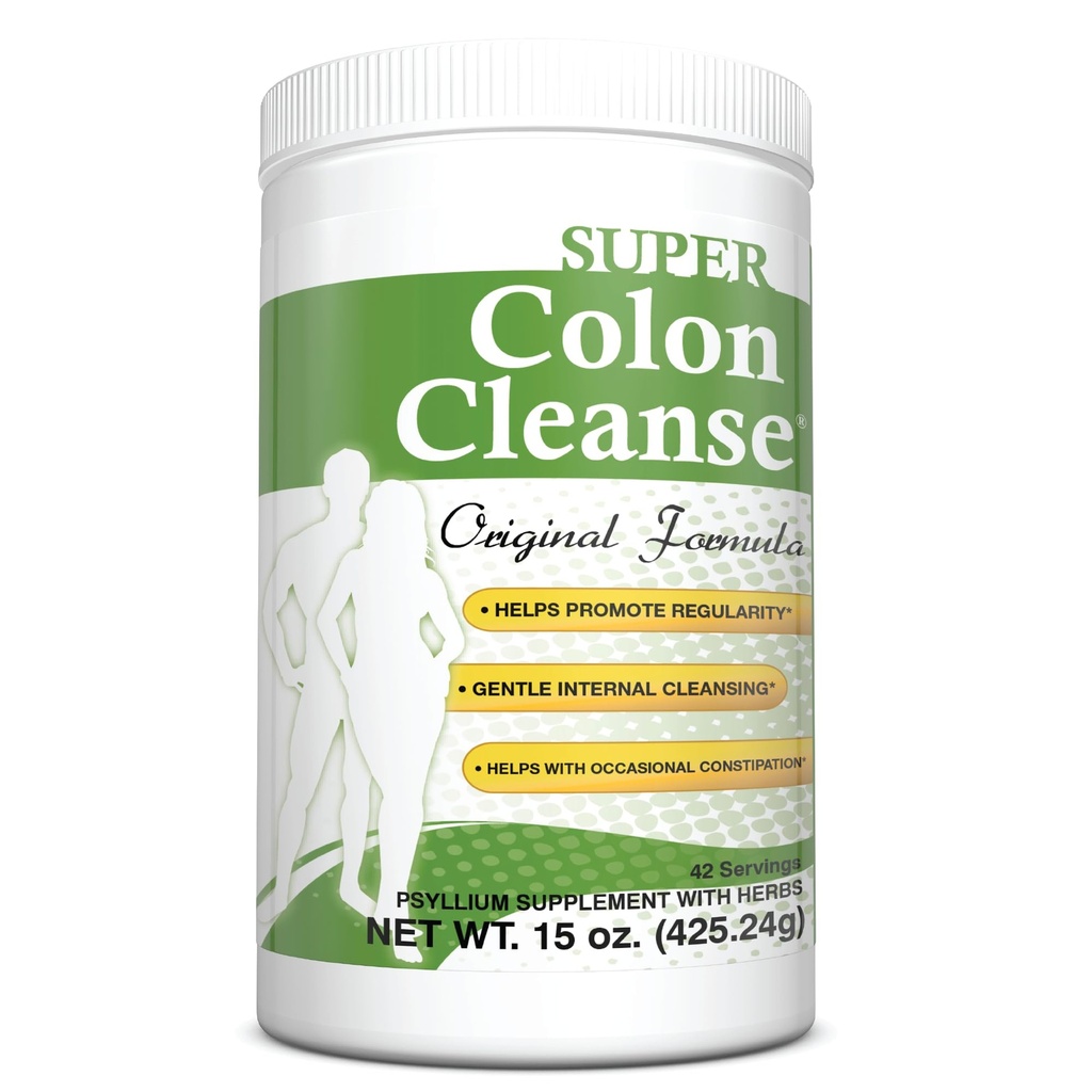 Health Plus Super Colon Cleanse Original Formula (1990-2025), 15 oz Powder, 42 Servings, with Psyllium Husk and Senna Leaf for Constipation Relief and Digestive Support