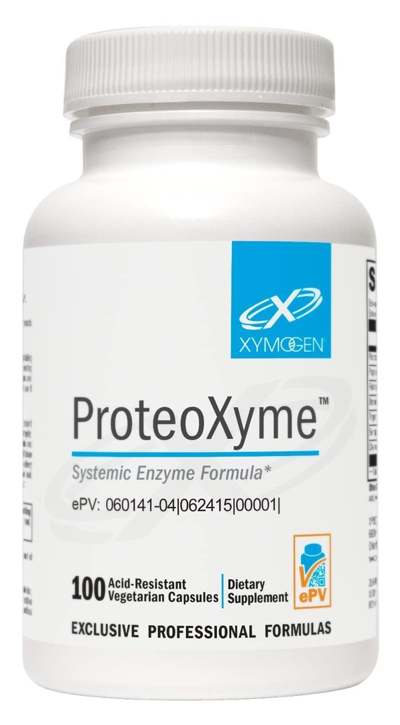XYMOGEN ProteoXyme - Pankreatiske enzymer, serrapeptase, Rutin, Papain & Bromelain - Designet til at understøtte Tissue Integrity & Sund immunsystem Balance (100 syre-resistente kapsler)