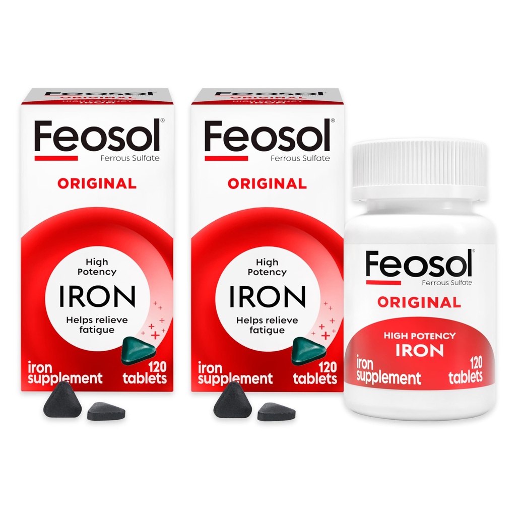 Feosol Original jerntilskud tabletter, non- heme 325mg Ferrosulfate (65mg Elemental Iron) per pille, 1 per dag, 4 måneder Supply, for Energy and immun System Support (120 ct Pack of 2)