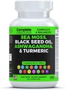 Sea Moss Supplement Blend med Black Seed Oil Ashwagandha Turmerisk Bladerwrack, Burdock & C-vitamin & D3 med Elderberry Manuka Mælkebøtte Gul Dock Jod