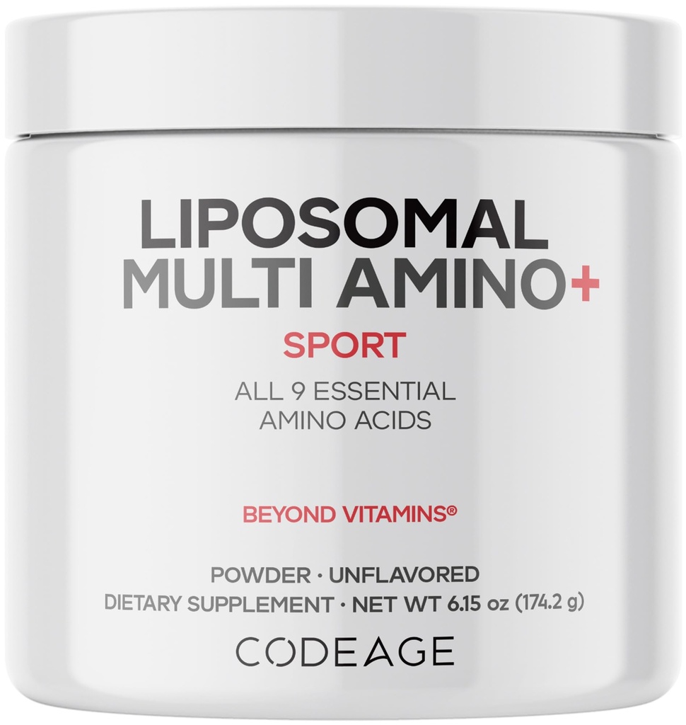 Kodeage Liposomal Multi Amino Powder Supplement - BCAA & EAA Supplement Alle 9 essentielle aminosyrer, Branched- Chain Aminosyre, Pre & Post Workout, Unflavored, Liposomal Levering, Non-GMO, 6.15 oz