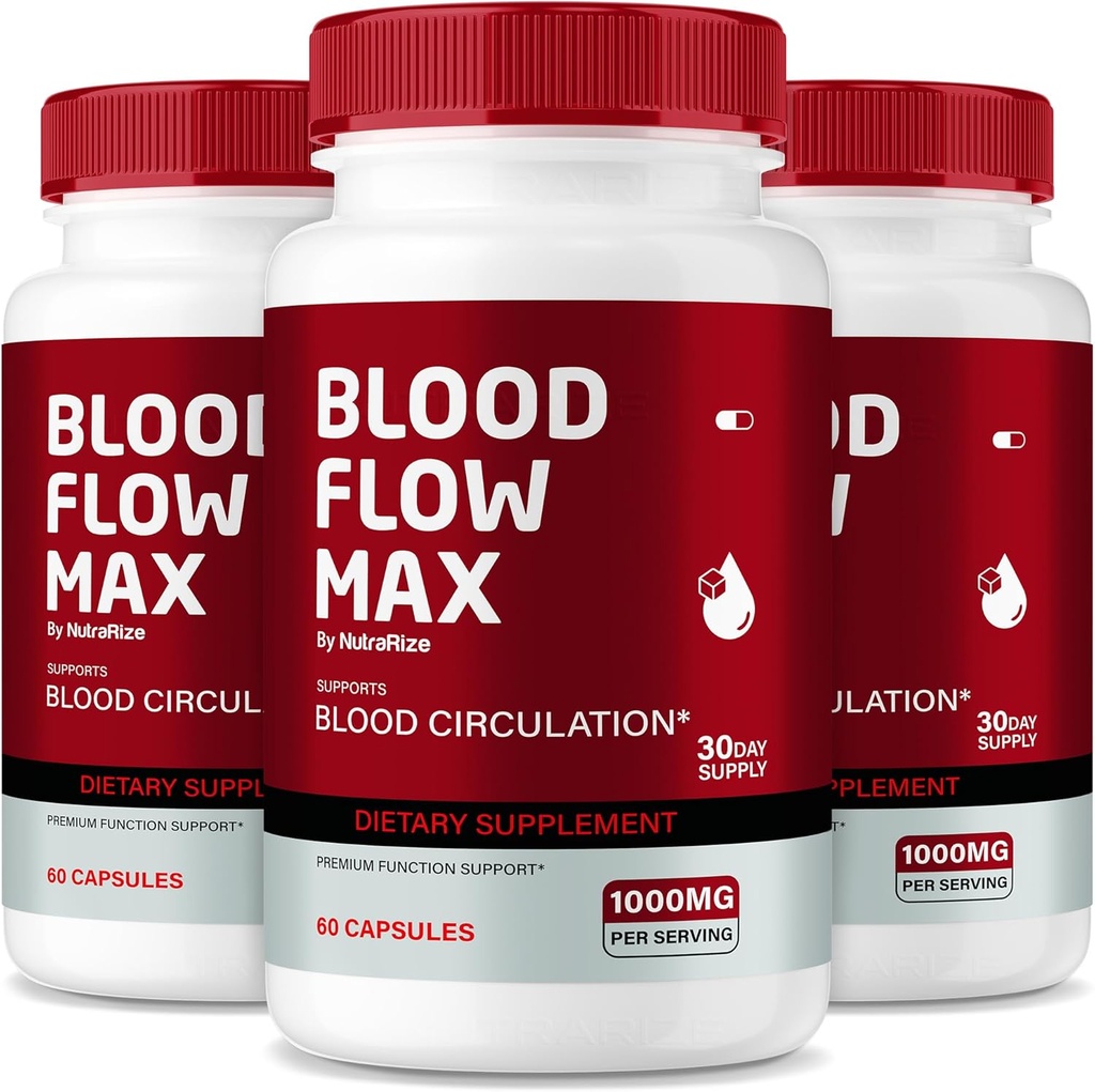 NutraRize (pakke af 3 blod flow Max kapsler, Advanced Blood Support Formel, Maksimal styrke supplement til sund blodcirkulation, Alle naturlige piller for samlet sundhed, anmeldelser (180 kapsler)