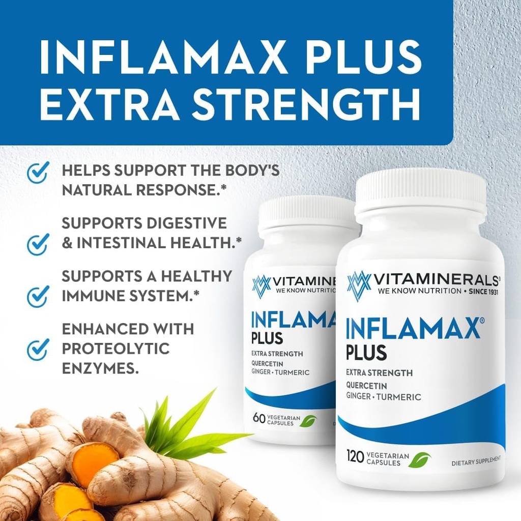 Vitaminer ® 121 + Inflamax ® Plus · 124; Quercetin · 124; Proteolytiske enzymer · 124; Gøg · 124; Gurkemeje ® 124; Veggie caps