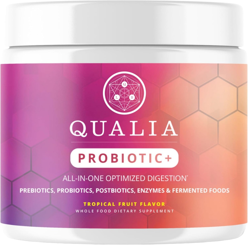 Qualia Probiotic - 28 Science- Backed Spore Probiotika, Prebiotika, og Postbiotika. Total Gut Support. Lindrer fordøjelsesubehag. Etisk indkøbt. Fremmer Akermansia vækst. 1 måneds forsyning