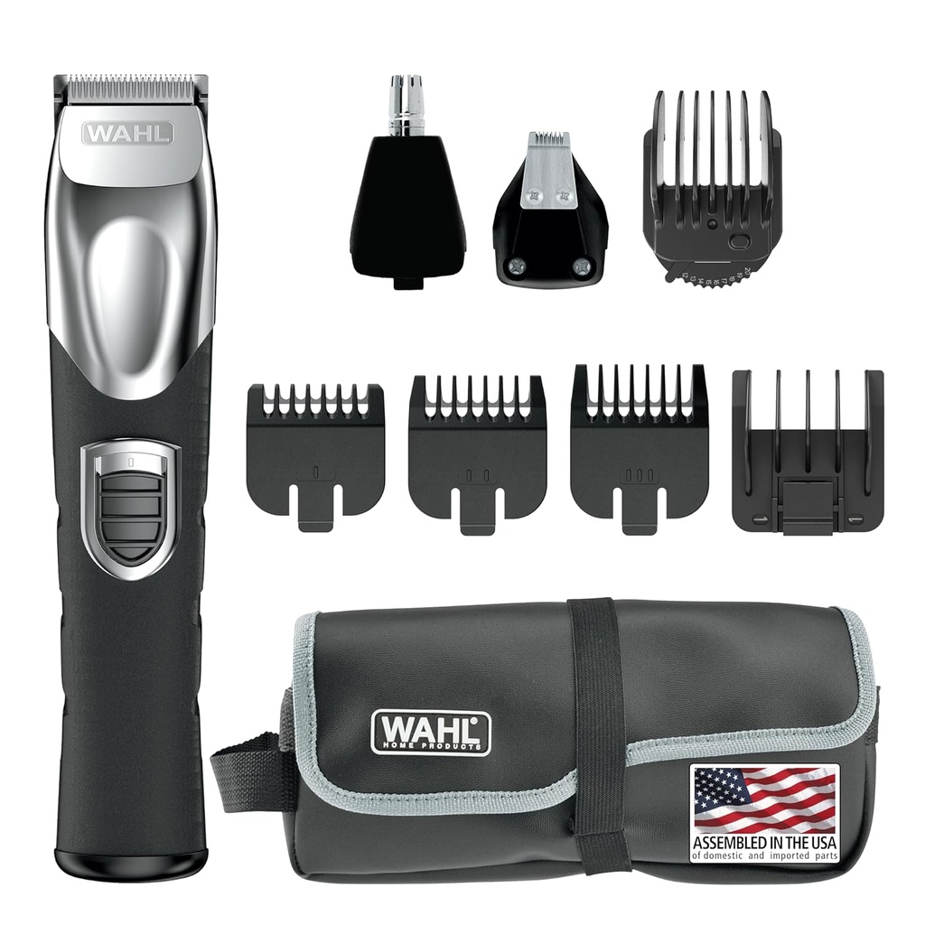 Wahl USA Genopladelig Lithium Ion Alt i et skæg trimmer for mænd med detaljer og Øre & Næse hår trimmer vedhæng - Model 9854- 600B