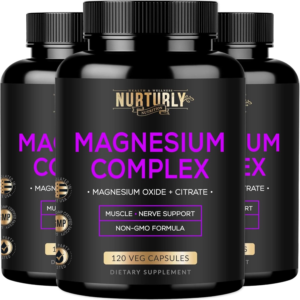 Magnesium Citrate & Oxide 500mg Complex supplement - Høj Absorption maksimal styrke - Hjælper støtte Knogletæthed og styrke, Muskler, energi og søvn - 360 Veganske kapsler