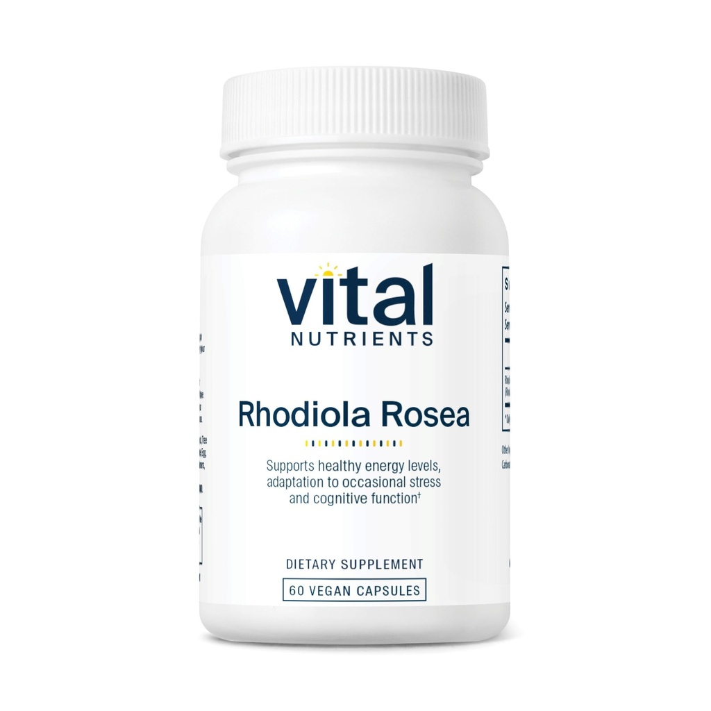 Vital Nutrients Rhodiola Rosea MSD 124; Rhodiola Supplement for sund energi, hukommelse, og stress Support MSD 124; Gluten, Dairy, Soy Free MSD 124; Non- GMO MSD 124; 60 kapsler