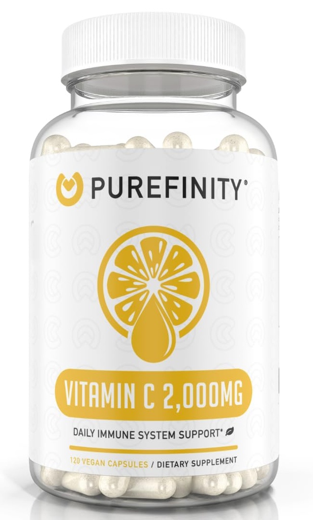 PUREFINITY Vitamin C 2000mg kapsler - Double Strength, High Absorption Supplement, stærke antioxidant egenskaber, 120 kapsler (1 måned Tilgang)