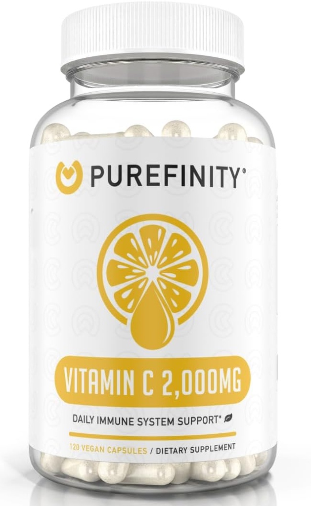 PUREFINITY Vitamin C 2000mg kapsler - Double Strength, High Absorption Supplement, stærke antioxidant egenskaber, 120 kapsler (1 måned Tilgang)