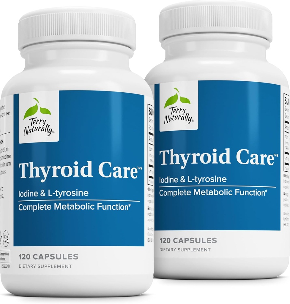 Terry naturligt Thyroid Care - immunforsvar sundhed & energi støtte Formel - Nutritional supplement med jod til Thyroid sundhed støtte - Wellness supplement med L-Tyrosine - 120 kapsler (pakke med 2)