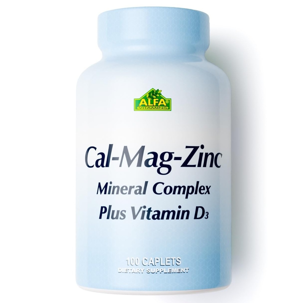 ALFA VITAMINS Calcium, Magnesium, Zink Plus Vitamin D3, Understøtter Knoglehygiejne, Immunfunktion & Energiproduktion, 300mg Calcium, 133mg Magnesium, 5mg Zink, 133 IE Vitamin D3, 100 tabletter