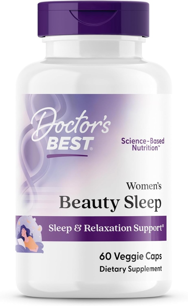 Doctor 's Best Womens Beauty Sleep with Magnesium, Theanin, Melatonin, Sleep & Relaxation Support, Non-GMO, Gluten Free, Soy Free, Vegan 60 Veggie Caps