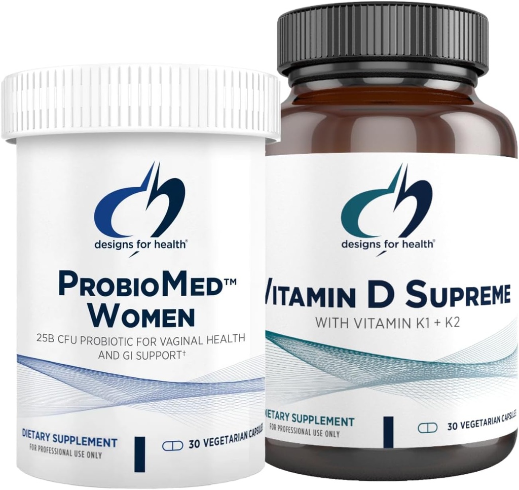 Design til sundhed D-vitamin & kvinders probiotiske Bundle - ProbioMed Kvinder (30 kapsler) Gut Health & Vaginal Probiotic med D-vitamin Supreme (30 kapsler) med vitamin K2 til immun- og bensundhed