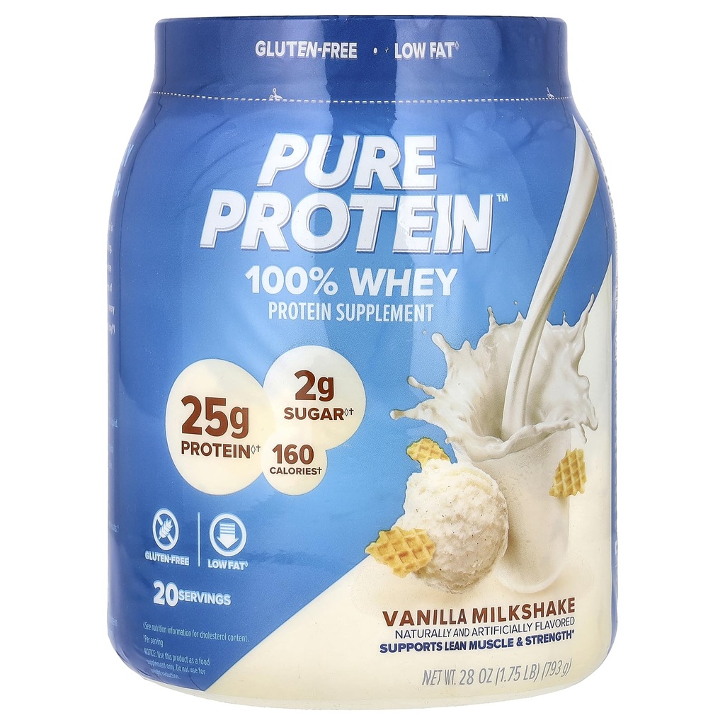 Pure Protein Powder, Whey, High Protein, Low Sugar, Gluten Free, Vanilla Cream, 1,75 lbs