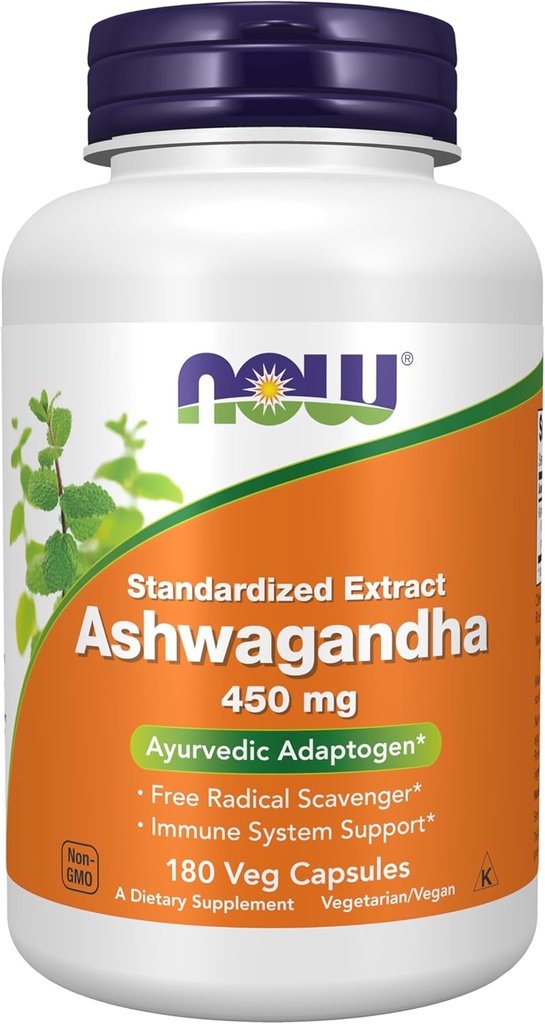 Now Foods Supplements, Ashwagandha (Witania somnifera) 450 mg (Standardized Extract), 180 Veg Kapsler