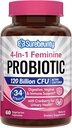 Probiotika til kvinder, 120 Millioner CFU 34 Strops, Prebiotika, fordøjelsesenzymer, tranebær, 4-in-1 Feminin Probiotika, fordøjelsesbesvær, vaginal, immunforsvar, 60ct