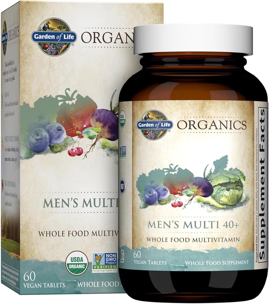 Have of Life Organics Whole Food Multivitamin for Mænd 40 +, 60 tabletter, Vegansk Herre Multi for Sundhed, Well- Being Certified Organic Whole Food Vitaminer, Mineraler til Mænd Over 40, Herre Vitaminer