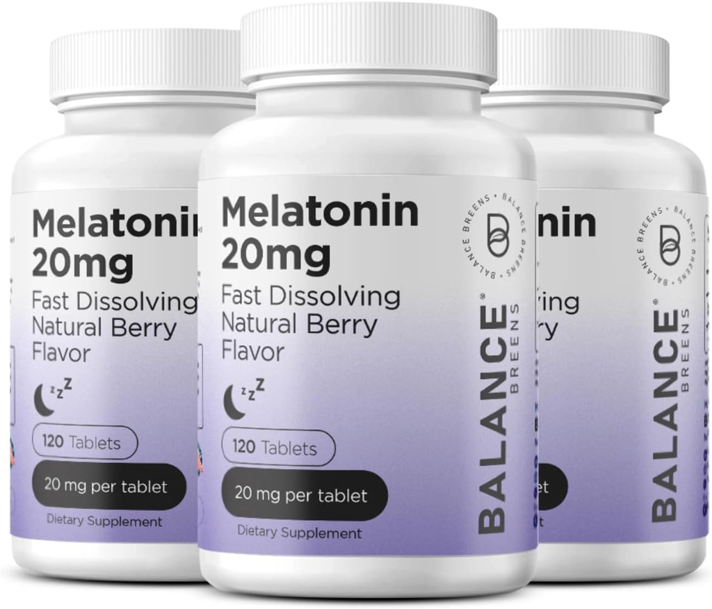 Balancebreens Melatonin 20mg hurtigt opløses tabletter - høj potens, hurtigt fungerende, Natural Sleep Support - Søvnstøtte til voksne - non-groggy, drug- fri formel - 120 sovepiller