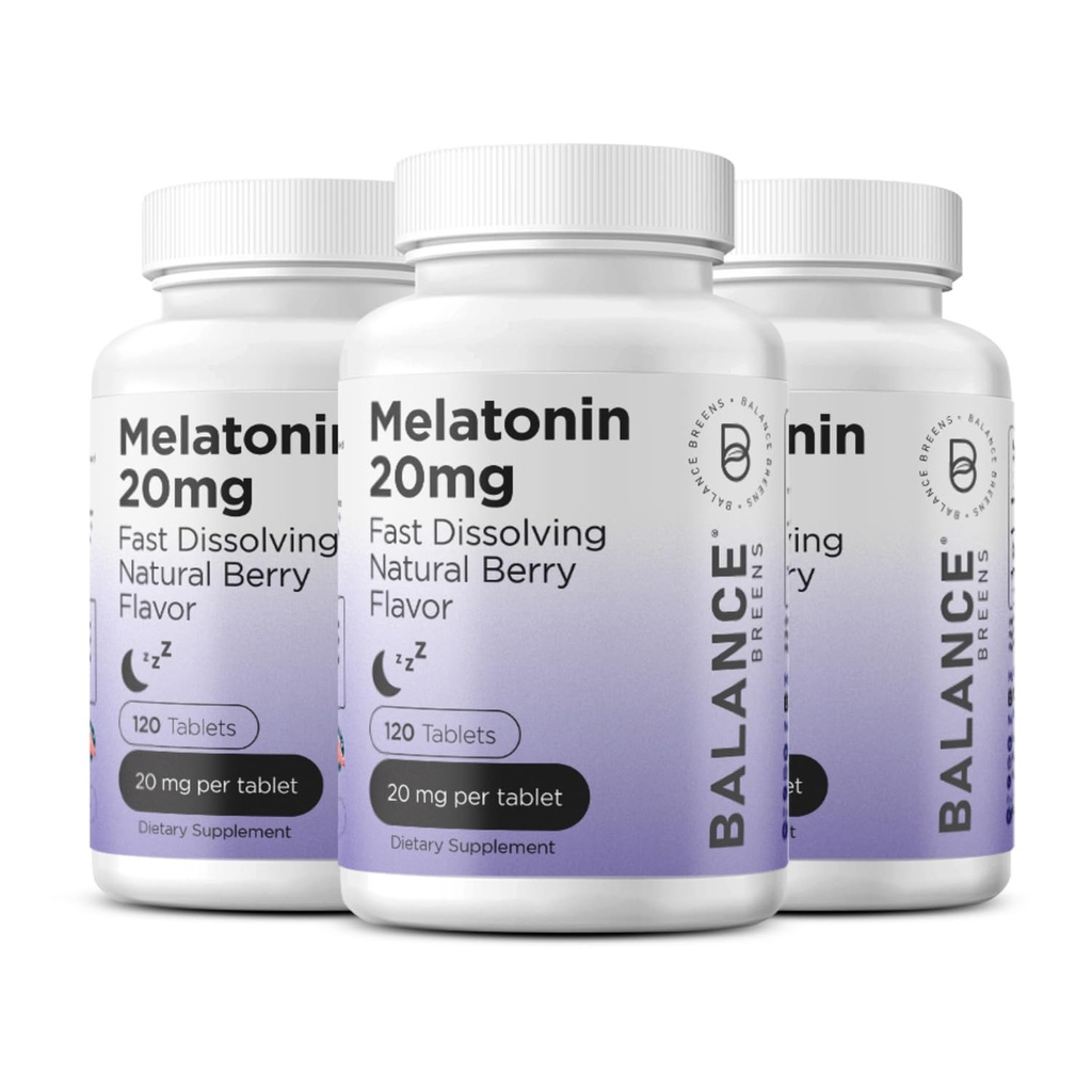 Balancebreens Melatonin 20mg hurtigt opløses tabletter - høj potens, hurtigt fungerende, Natural Sleep Support - Søvnstøtte til voksne - non-groggy, drug- fri formel - 120 sovepiller