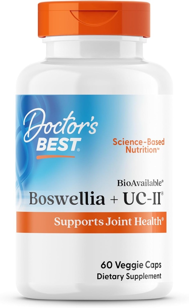 Doctor 's Best BioAvailable Boswellia + UC- II, Understøtter fælles sundhed, Non- GMO, Gluten Free, Soy Free 60 Veggie Caps