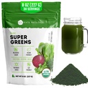 Kate Naturals Organic Super Green Powder. Daily Green Superfood Blend med Probiotika & Fiber til Smoothies og Juice (30 Servere, 8oz, Natural)
