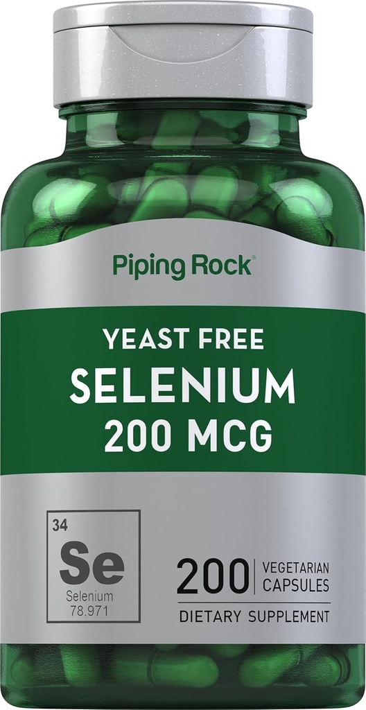 Piping Rock Yeast Free Selenium 200mcg Mex124; 200 Kapsler Mex124; Vegetar Supplement Mex124; Non- GMO, Gluten Free Formel