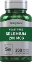 Piping Rock Yeast Free Selenium 200mcg Mex124; 200 Kapsler Mex124; Vegetar Supplement Mex124; Non- GMO, Gluten Free Formel