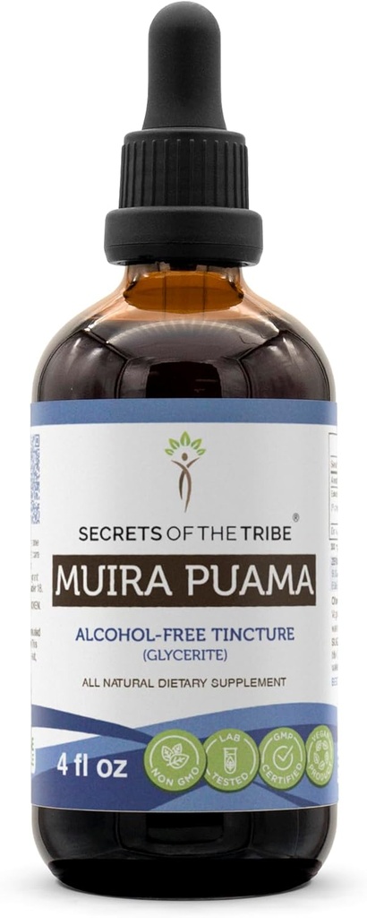 Secrets of the Tribe Muira Puama Tincture Alcohol- Free Liquid Extract, Muira Puama (Ptychopetalum Olacoides) Tørret bark (4 FL OZ)