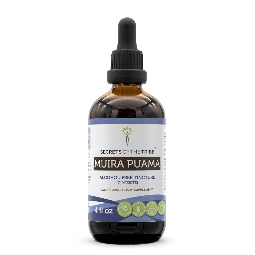 Secrets of the Tribe Muira Puama Tincture Alcohol- Free Liquid Extract, Muira Puama (Ptychopetalum Olacoides) Tørret bark (4 FL OZ)