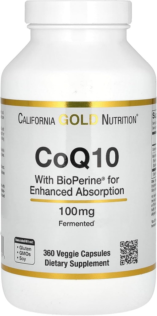 CoQ10 100 mg, Coenzym Q10 Ubiquinone USP med Bioperine Black Pepper til forbedret absorption, understøtter Mitokondriel funktion *, 360 Veggie kapsler