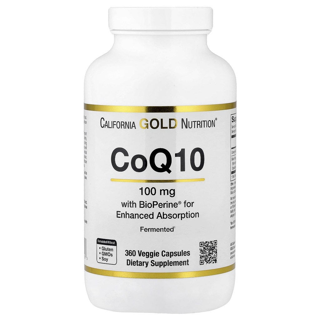 CoQ10 100 mg, Coenzym Q10 Ubiquinone USP med Bioperine Black Pepper til forbedret absorption, understøtter Mitokondriel funktion *, 360 Veggie kapsler